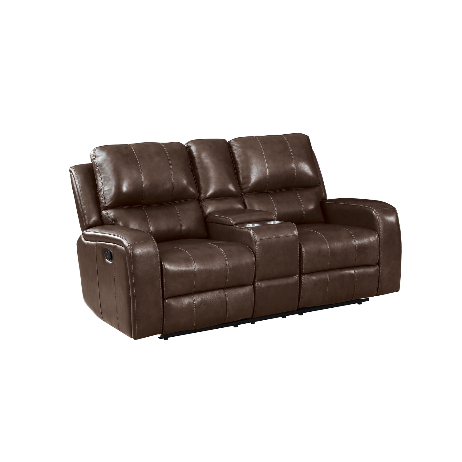 New Classic Linton Leather Console Loveseat W/ Dual Recliners