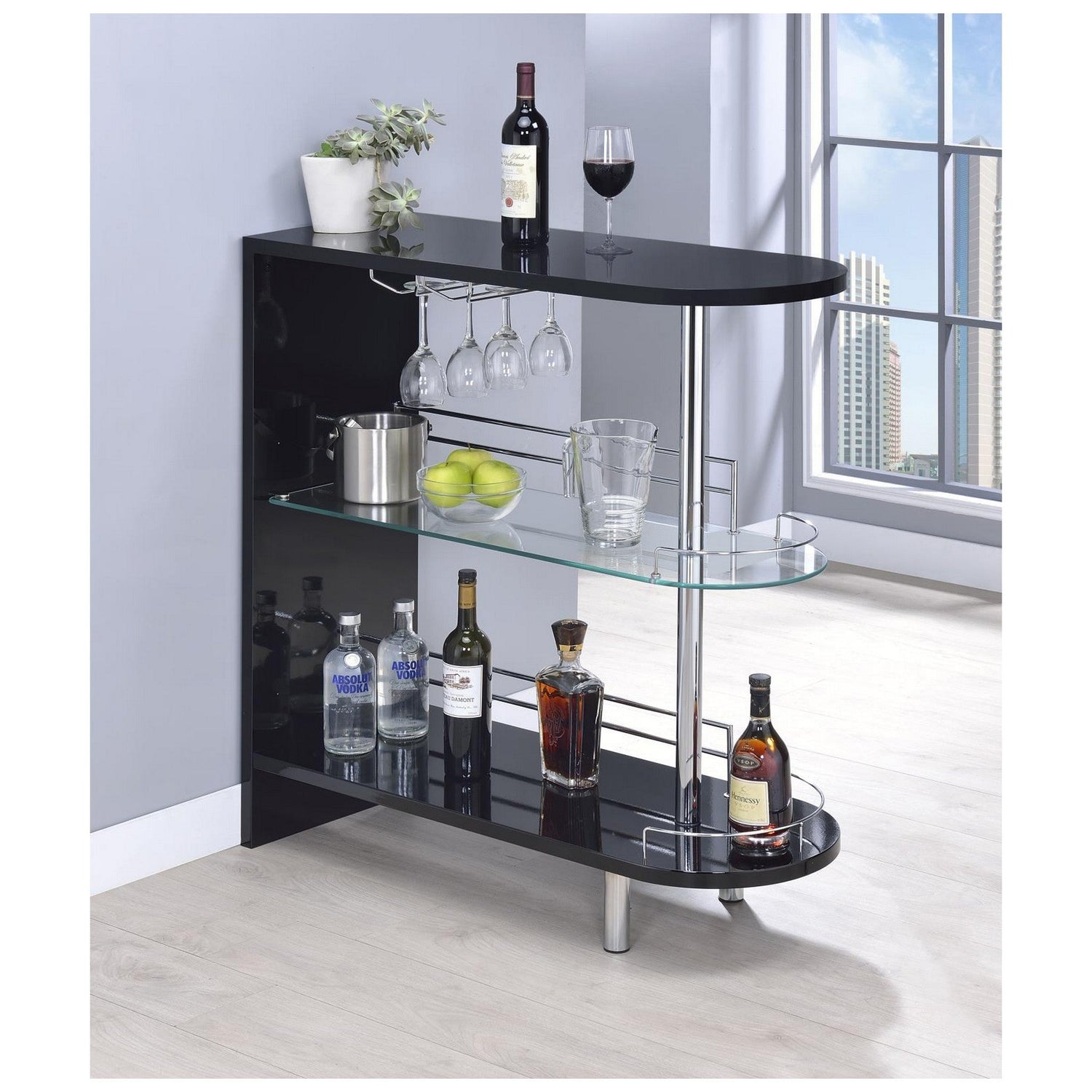 Adolfo 3-tier Bar Table Glossy Black and Clear 101063