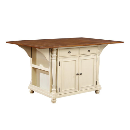 Slater 2-drawer Kitchen Island with Drop Leaves Brown and Buttermilk 102271