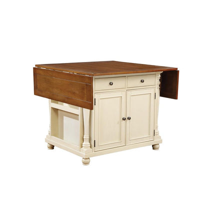 Slater 2-drawer Kitchen Island with Drop Leaves Brown and Buttermilk 102271