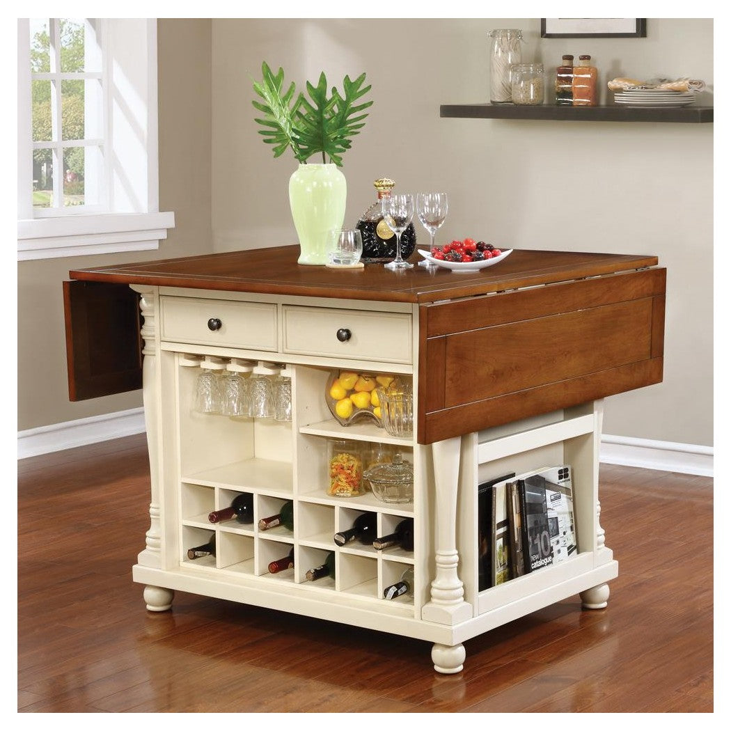 Slater 2-drawer Kitchen Island with Drop Leaves Brown and Buttermilk 102271