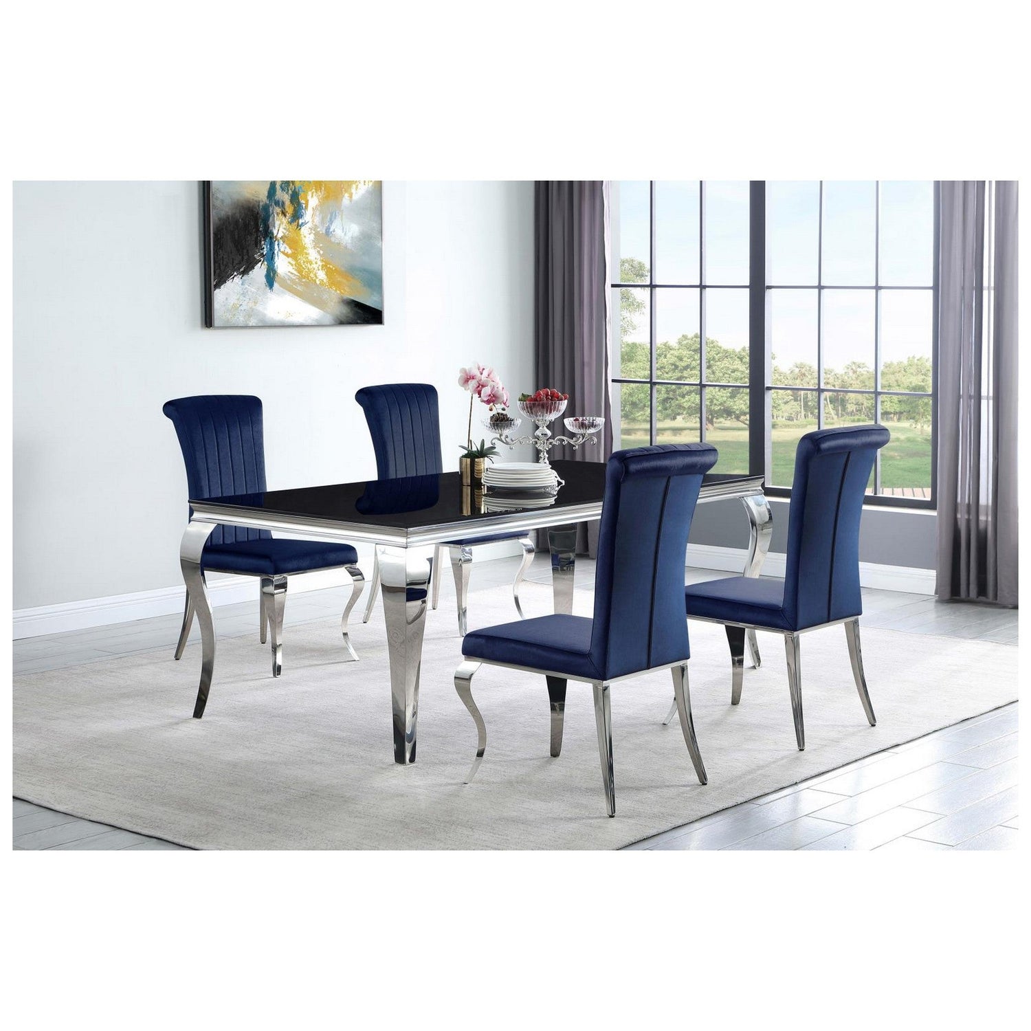 Betty Upholstered Side Chairs Ink Blue and Chrome (Set of 4) 105077