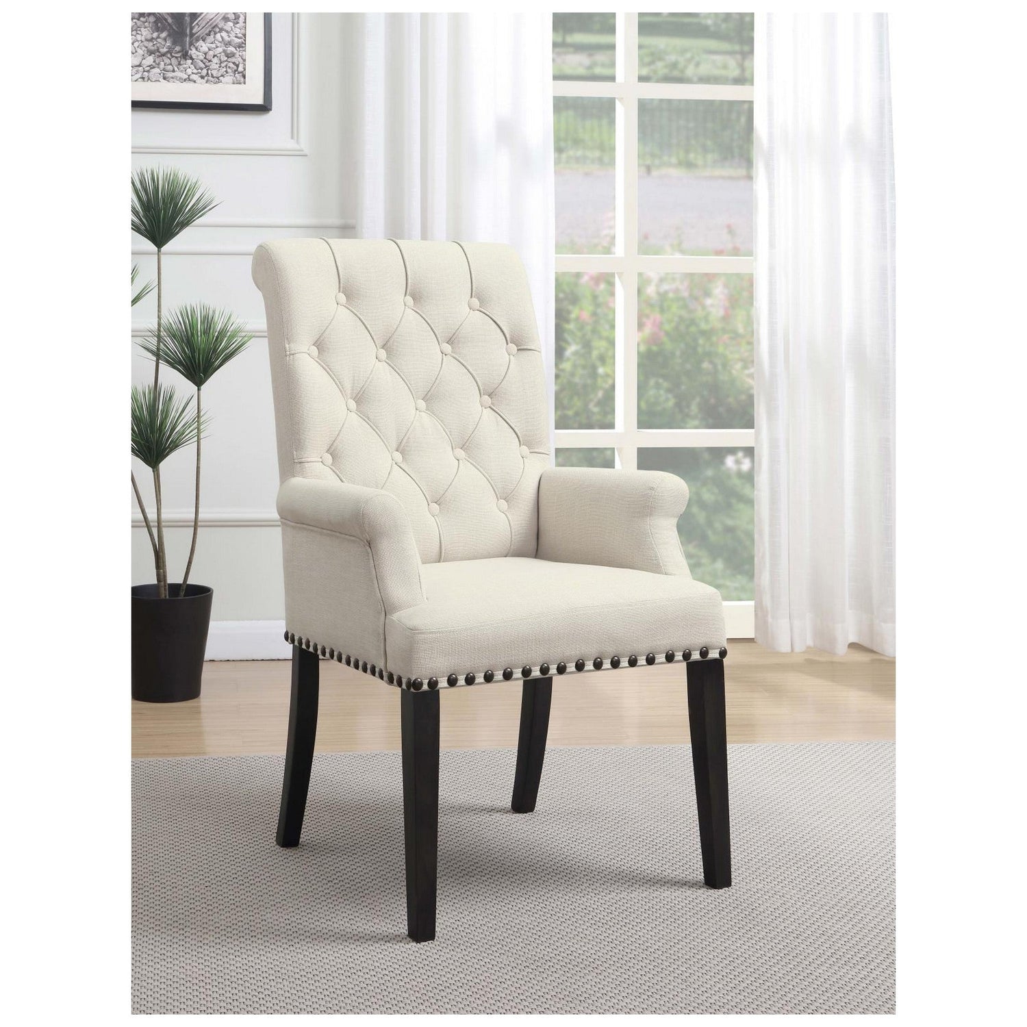 Alana Upholstered Arm Chair Beige and Smokey Black 107283