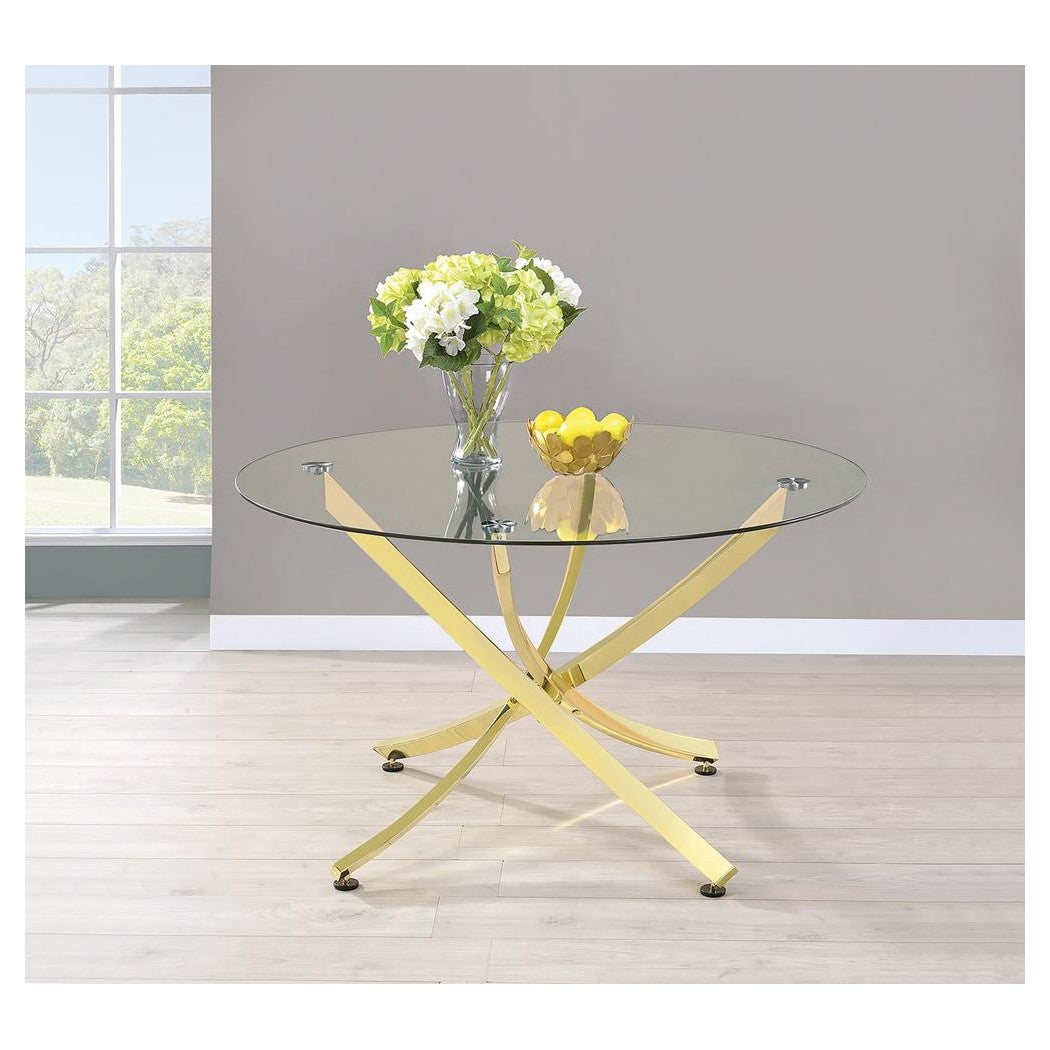 Beckham Round Dining Table Brass and Clear 108441