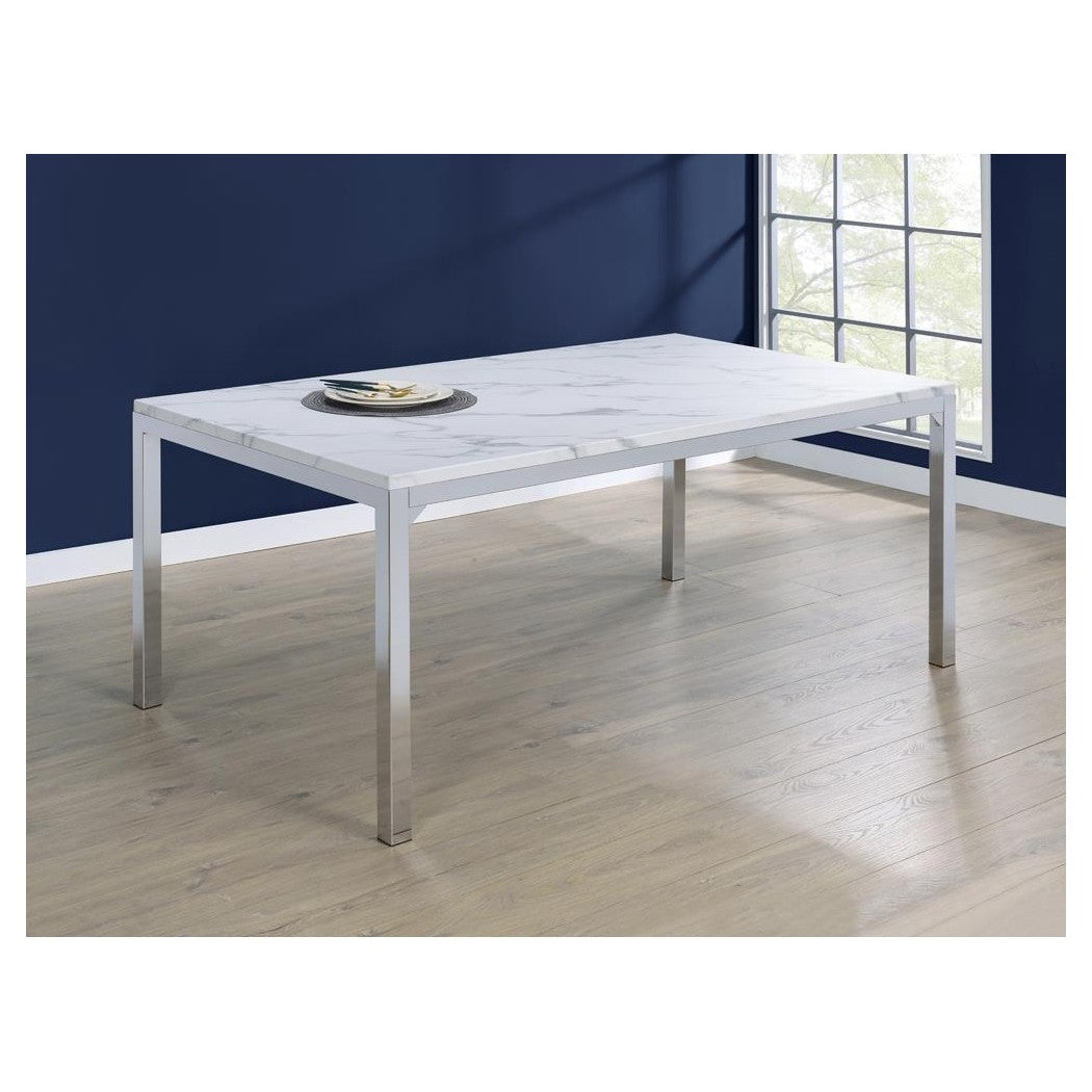 Athena Rectangle Dining Table with Marble Top Chrome 110101