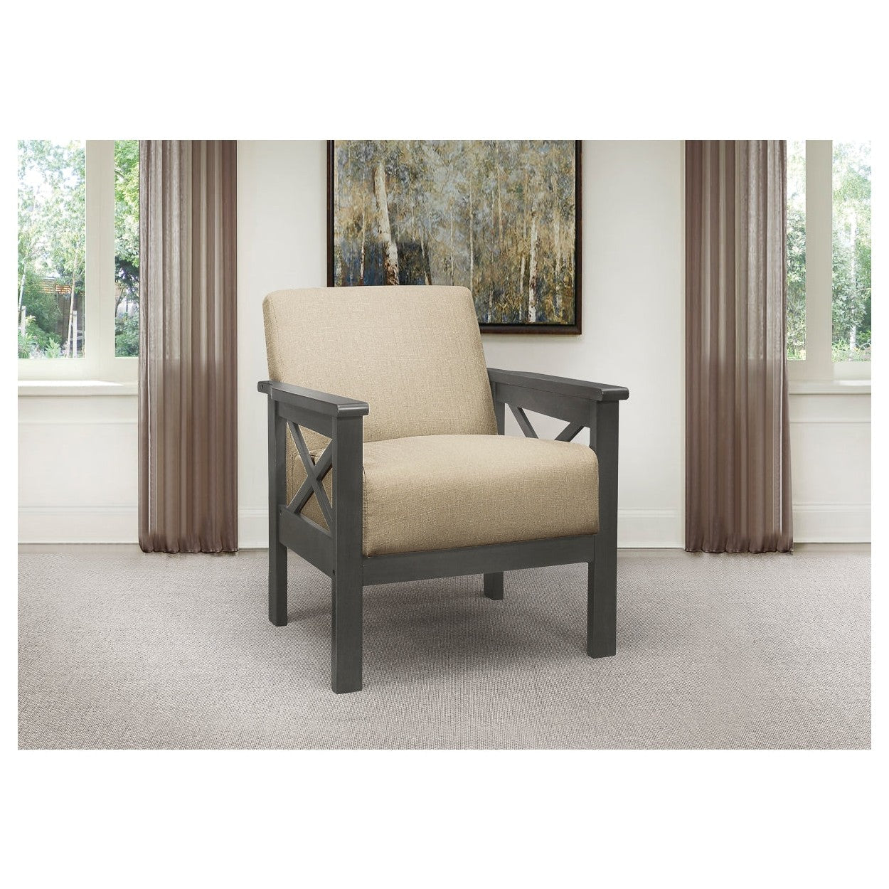 Accent Chair, X Arm, Light Brown 100% Polyester 1105BR-1