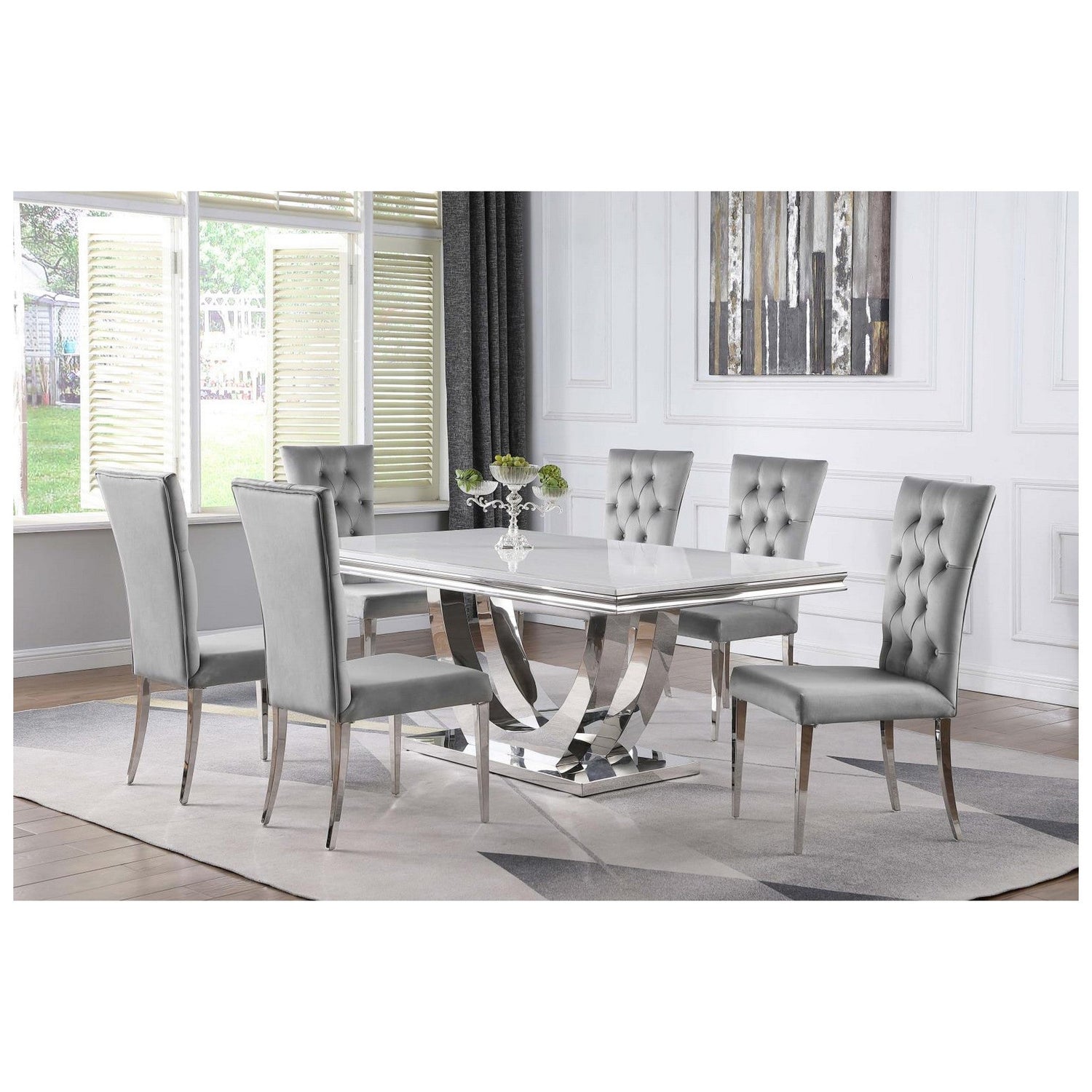 Kerwin 7-piece Dining Room Set Grey and Chrome 111101-S7G