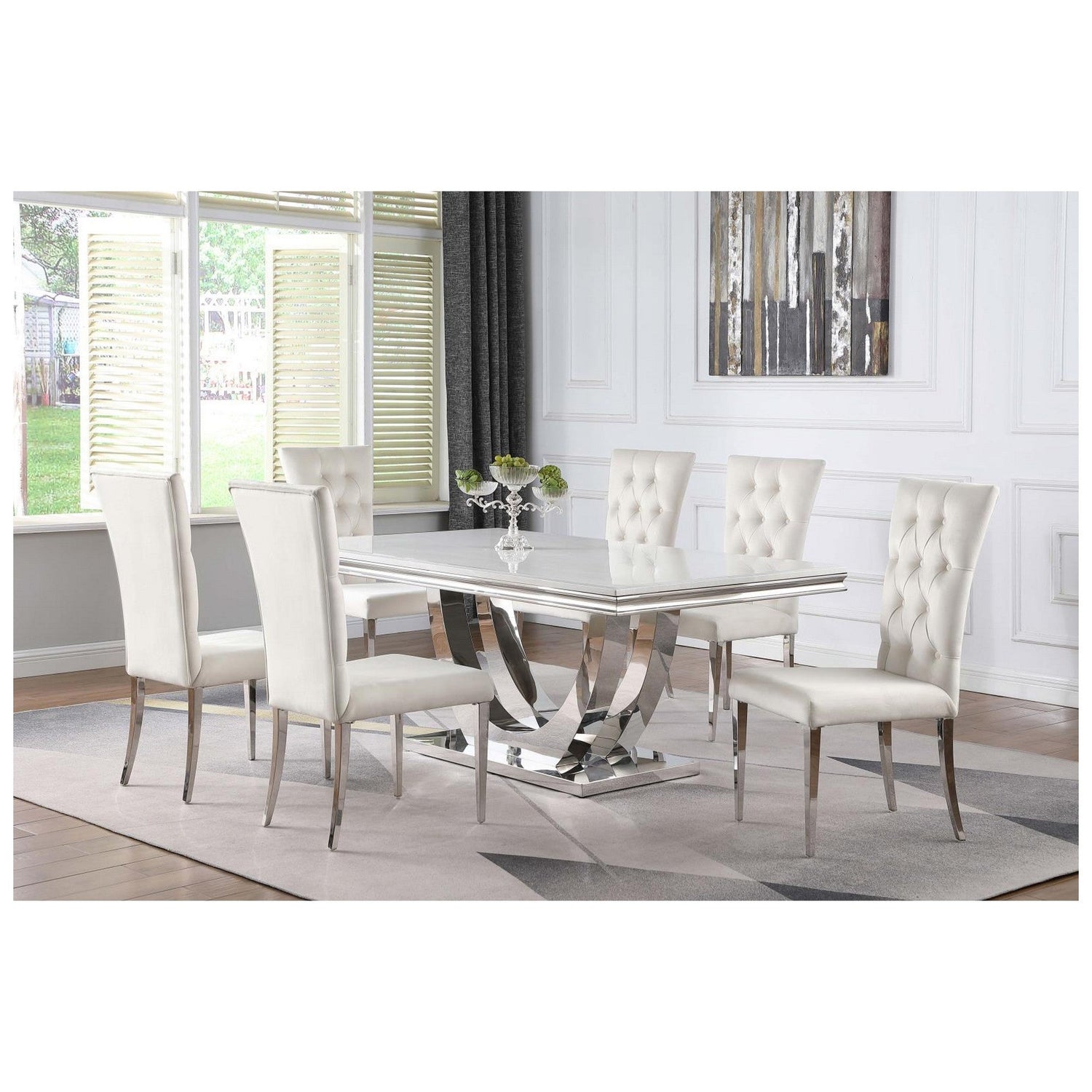 Kerwin 7-piece Dining Room Set White and Chrome 111101-S7W