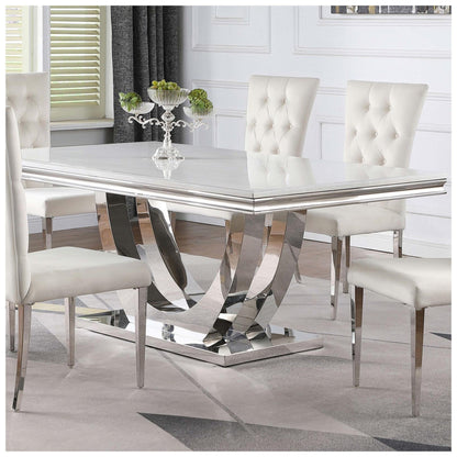 Kerwin Rectangle Faux Marble Top Dining Table White and Chrome 111101