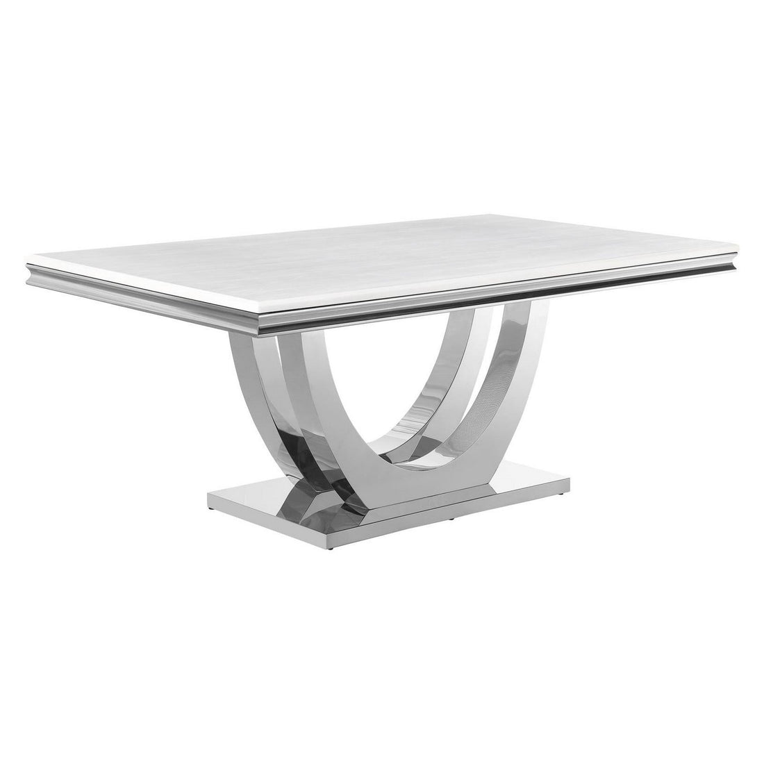 Kerwin Rectangle Faux Marble Top Dining Table White and Chrome 111101