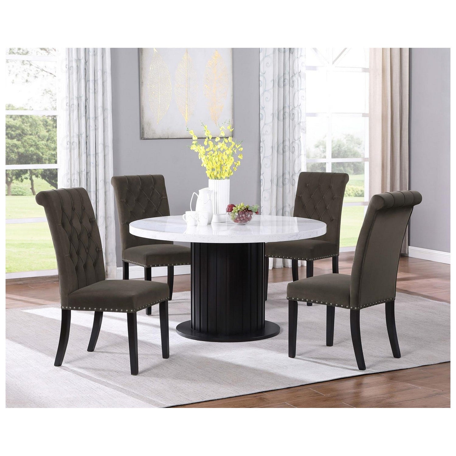 Sherry Round Dining Table Rustic Espresso and White 115490