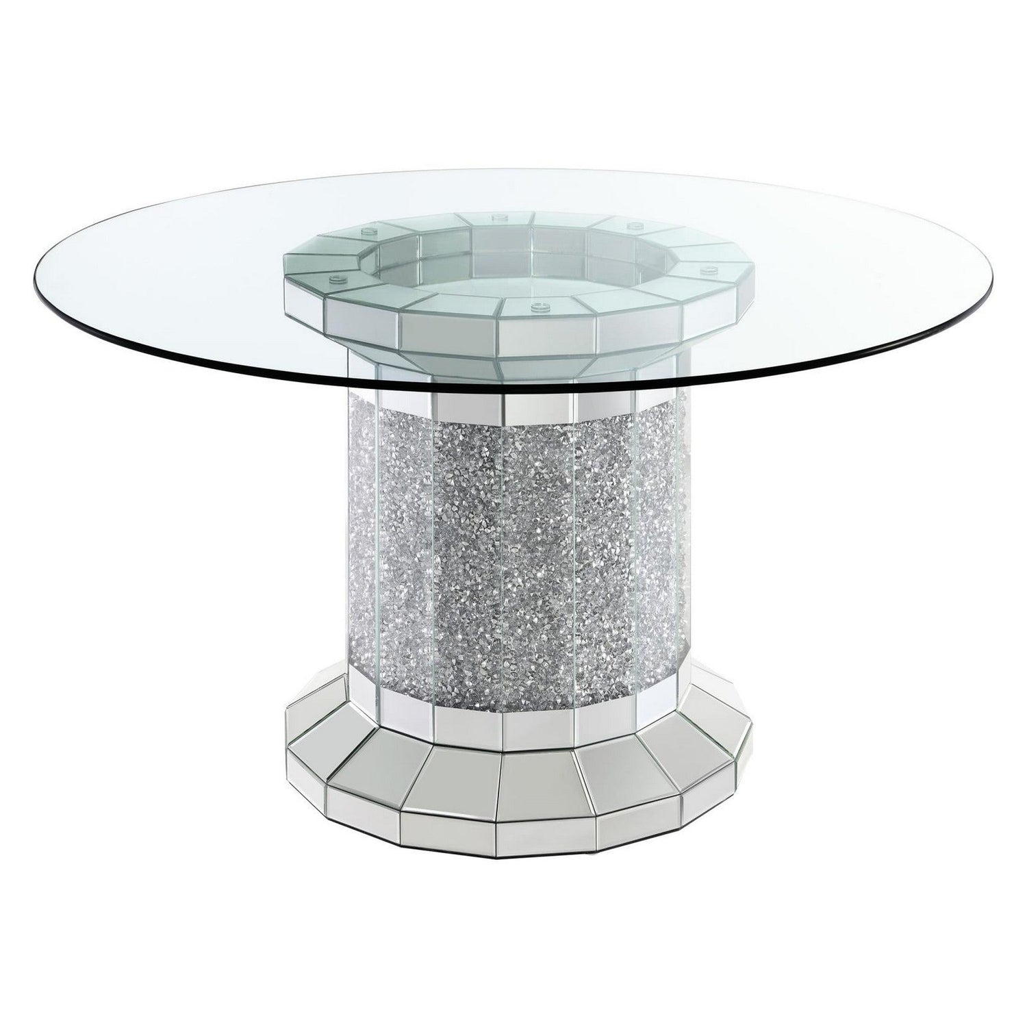 Ellie Cylinder Pedestal Glass Top Dining Table Mirror 115551