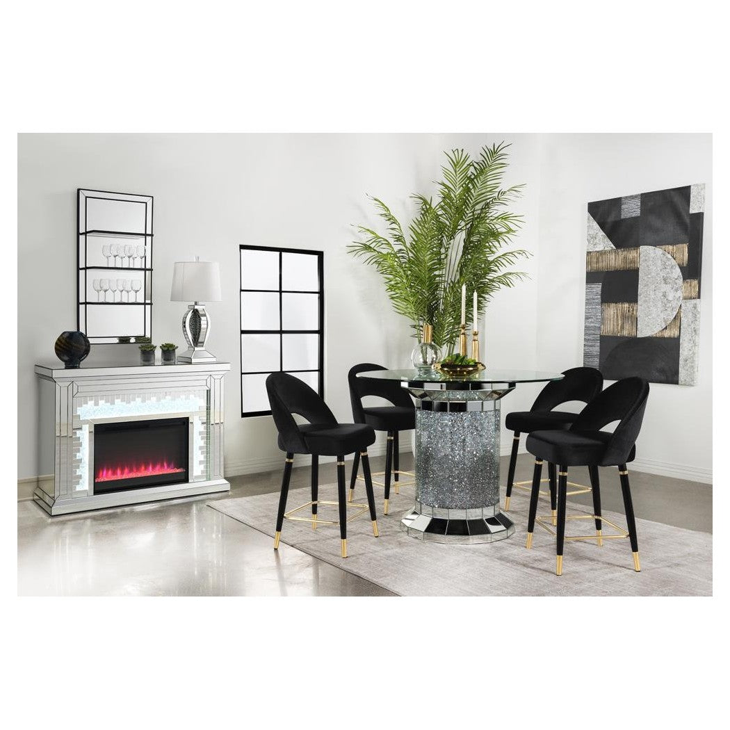 Ellie 5-piece Pedestal Counter Height Dining Room Set Mirror and Black 115558-S5