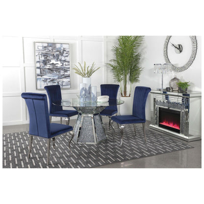 Quinn 5-piece Hexagon Pedestal Dining Room Set Mirror and Ink Blue 115561-S5B