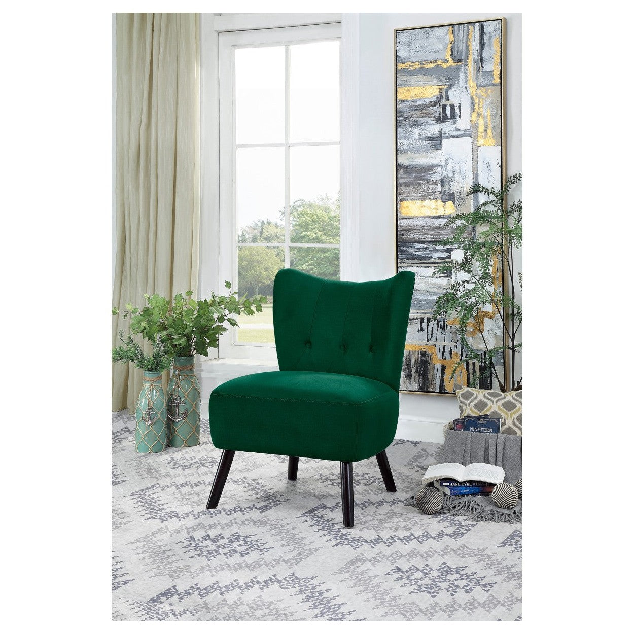 ACCENT CHAIR, GREEN VELVET 1166GR-1