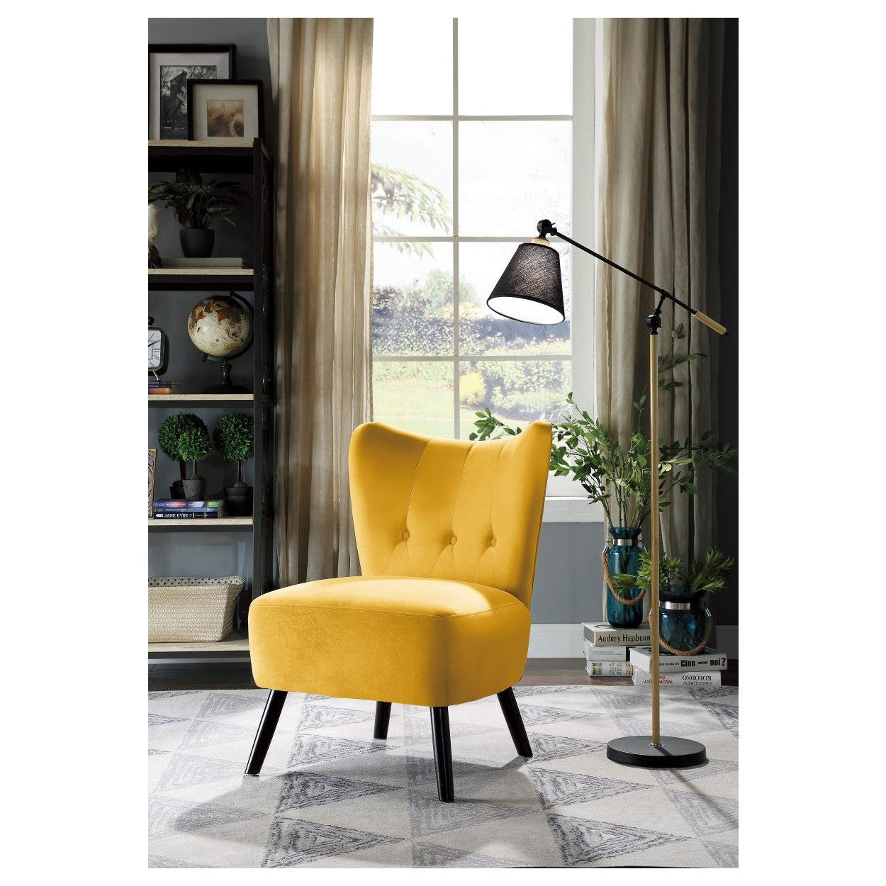 ACCENT CHAIR, YELLOW VELVET 1166YW-1