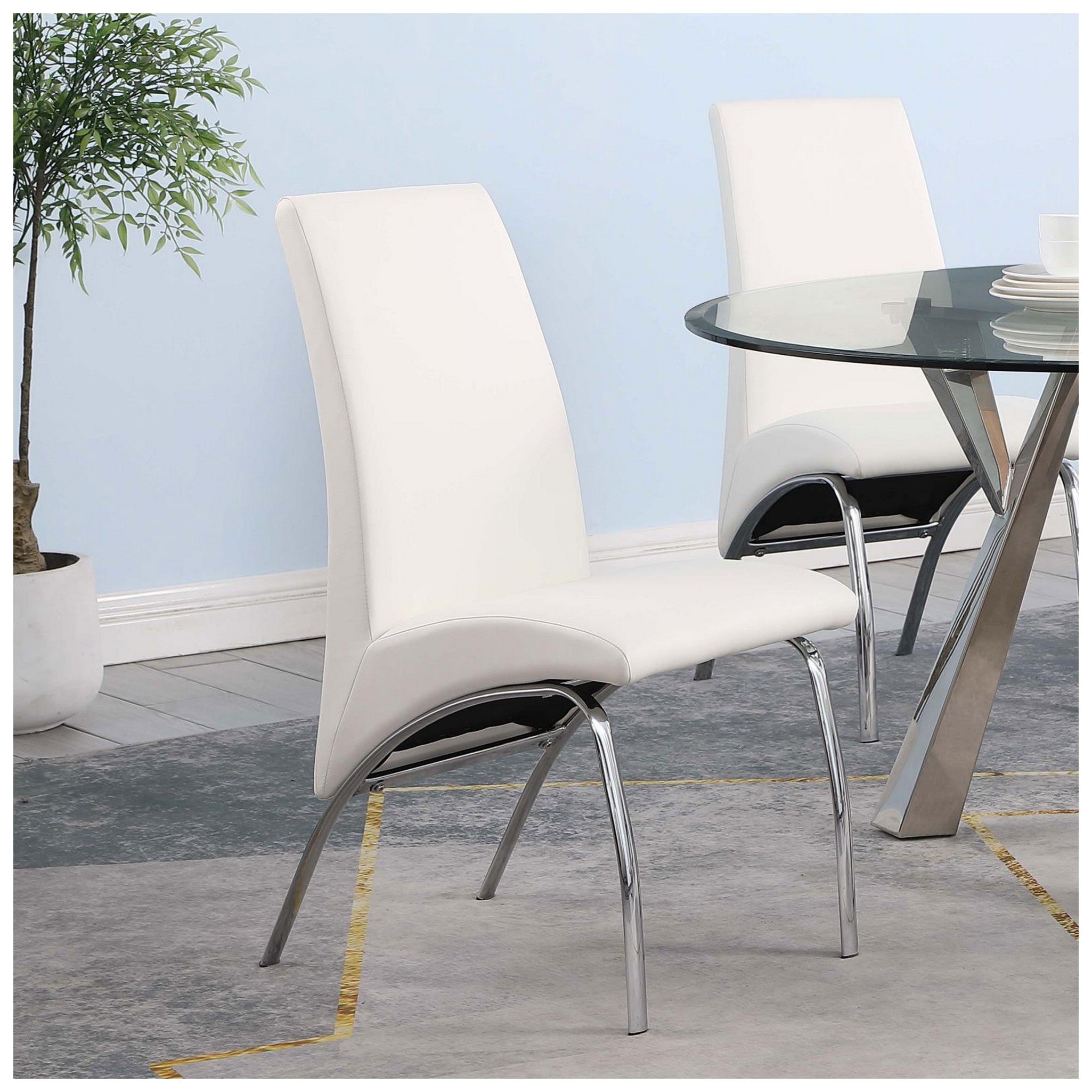 Bishop Upholstered Side Chairs White and Chrome (Set of 2) 121572