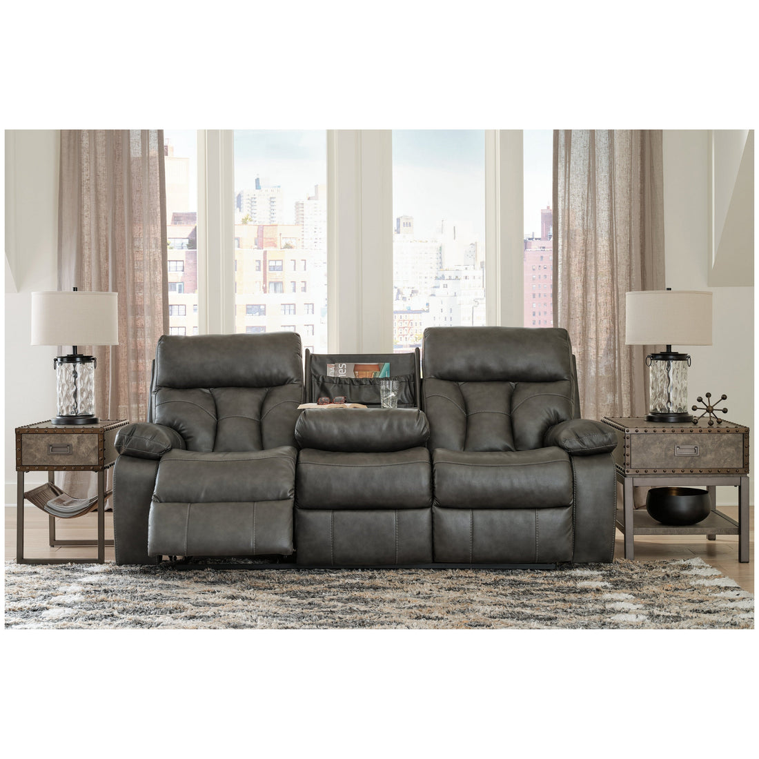 Willamen Reclining Sofa with Drop Down Table Ash-1480189