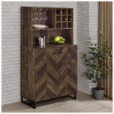 Mendoza 2-door Wine Cabinet Rustic Oak Herringbone and Gunmetal 182082