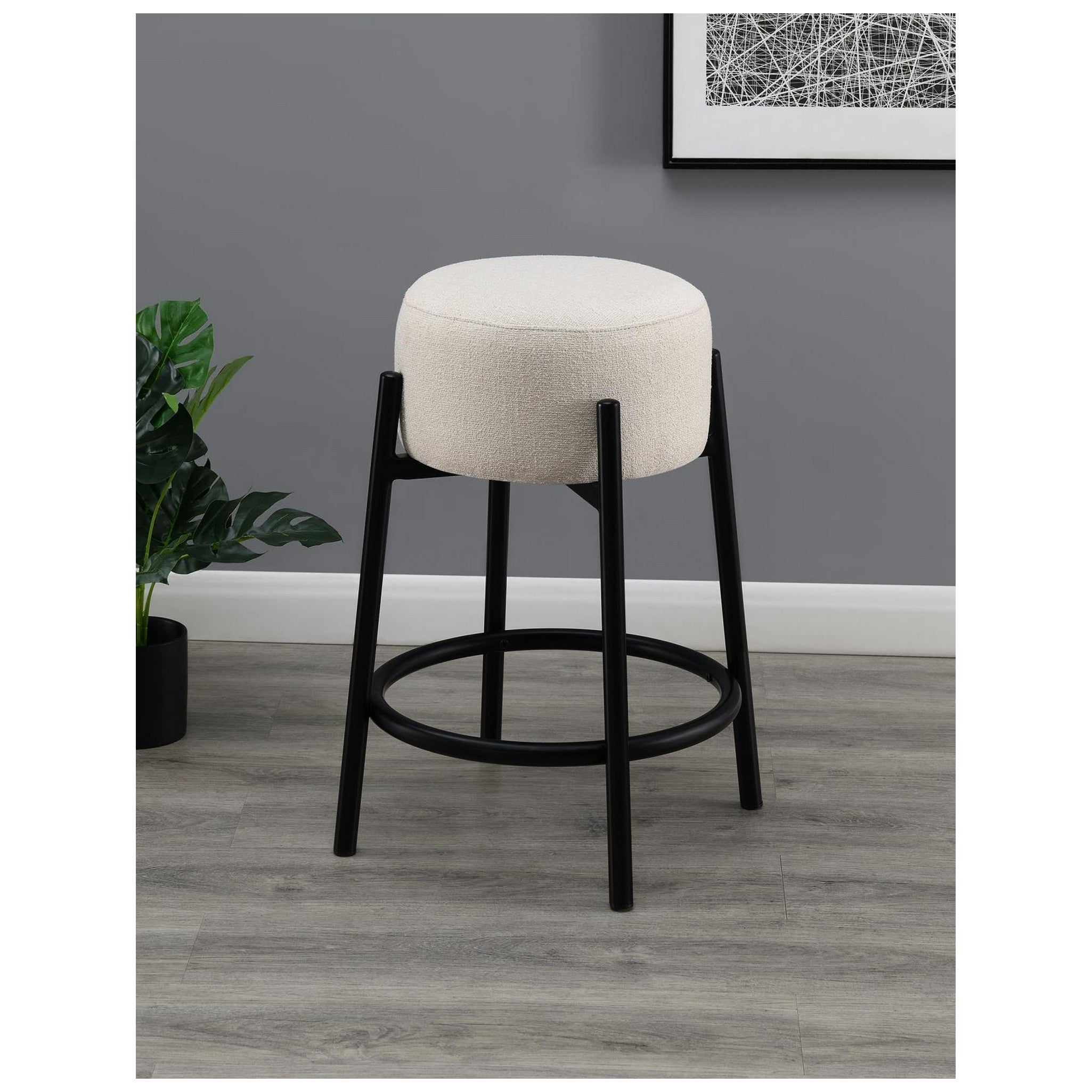 Leonard Upholstered Backless Round Stools White and Black (Set of 2) 182175