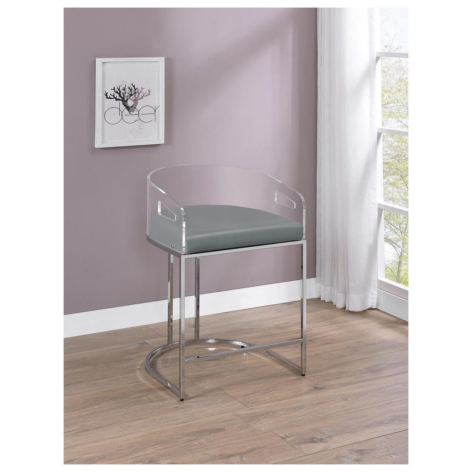 Thermosolis Acrylic Back Counter Height Stools Grey and Chrome (Set of 2) 183405