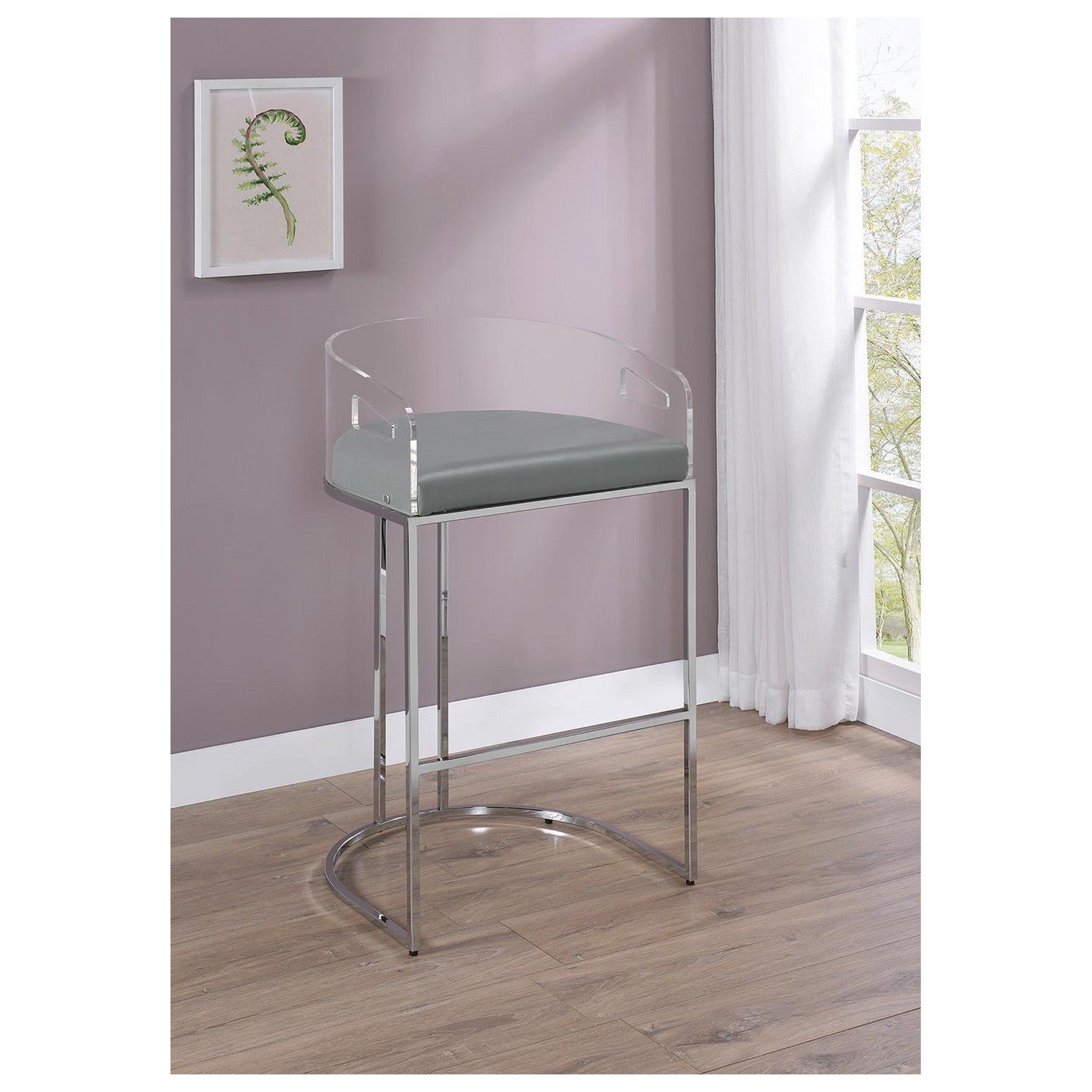 Thermosolis Acrylic Back Bar Stools Grey and Chrome (Set of 2) 183406