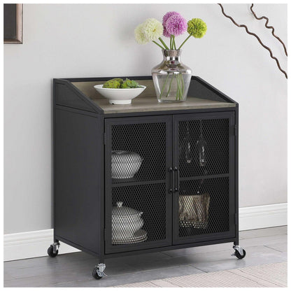 Arlette Wine Cabinet with Wire Mesh Doors Grey Wash and Sandy Black 183476