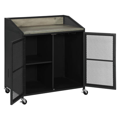 Arlette Wine Cabinet with Wire Mesh Doors Grey Wash and Sandy Black 183476