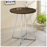 Burkhart Sled Base Round Bar Table Brown Oak and Chrome 183516