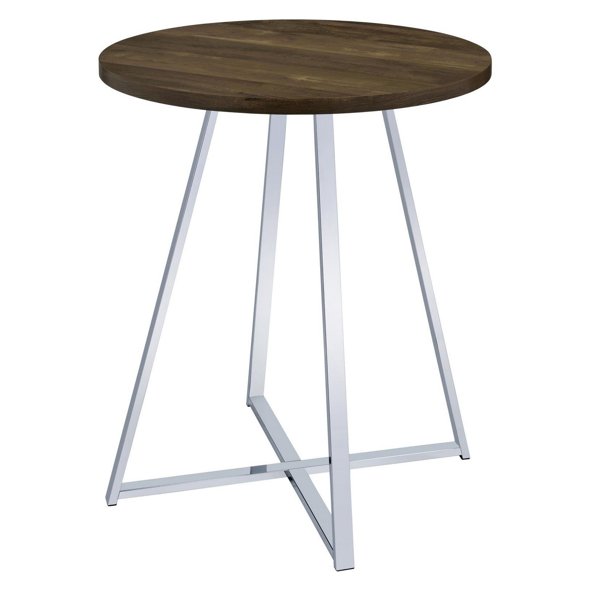 Burkhart Sled Base Round Bar Table Brown Oak and Chrome 183516