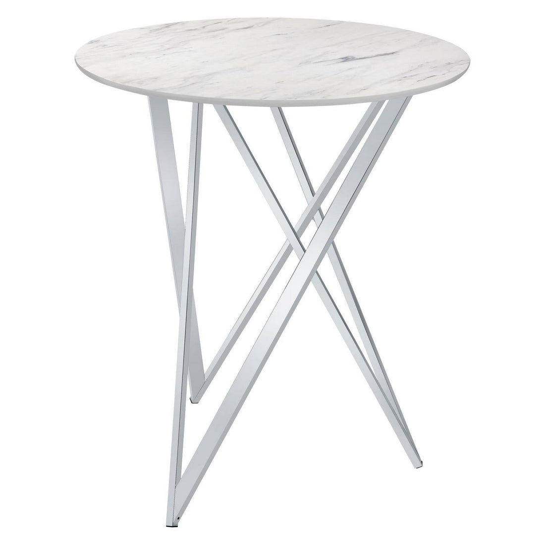 Bexter Faux Marble Round Top Bar Table White and Chrome 183526