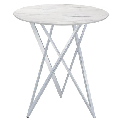 Bexter Faux Marble Round Top Bar Table White and Chrome 183526