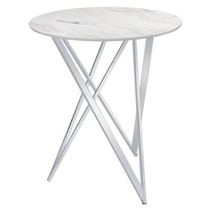 Bexter Faux Marble Round Top Bar Table White and Chrome 183526