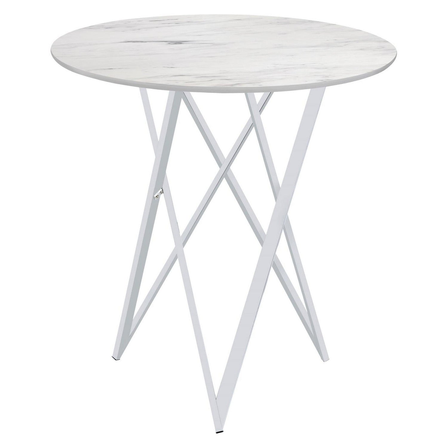 Bexter Faux Marble Round Top Bar Table White and Chrome 183526