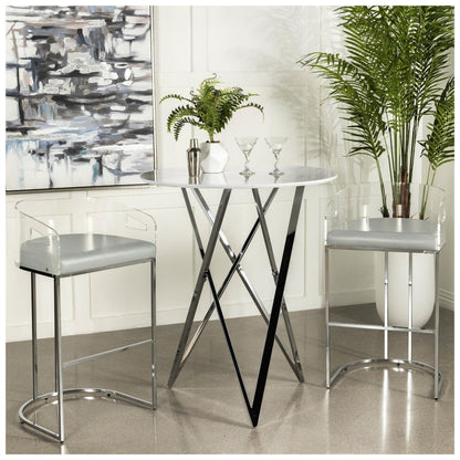 Bexter Faux Marble Round Top Bar Table White and Chrome 183526