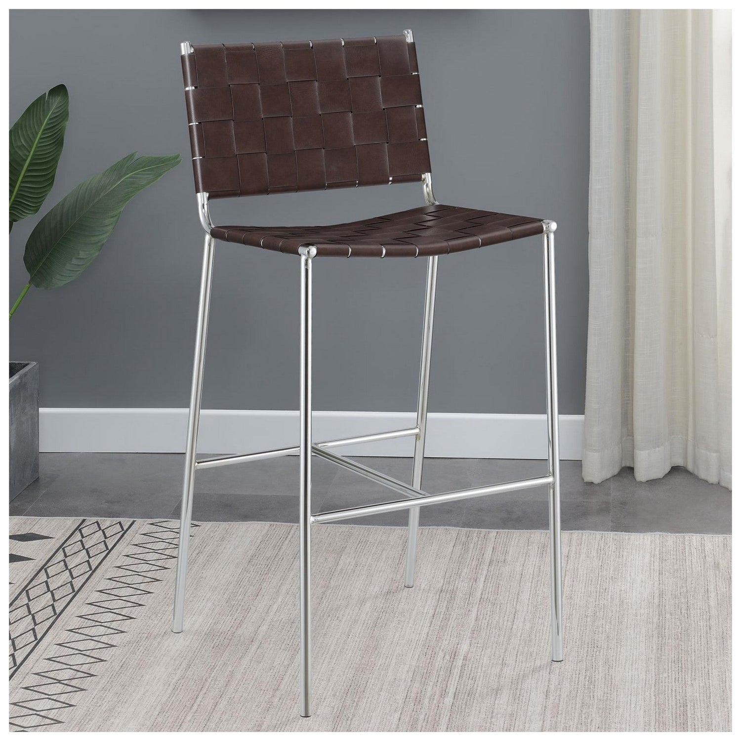 Adelaide Upholstered Bar Stool with Open Back Brown and Chrome 183584