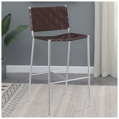 Adelaide Upholstered Bar Stool with Open Back Brown and Chrome 183584