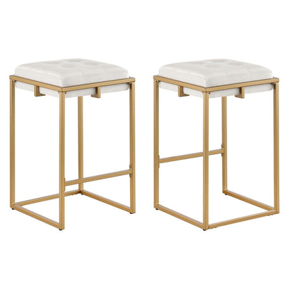 Nadia Square Padded Seat Counter Height Stool (Set of 2) Beige and Gold 183645