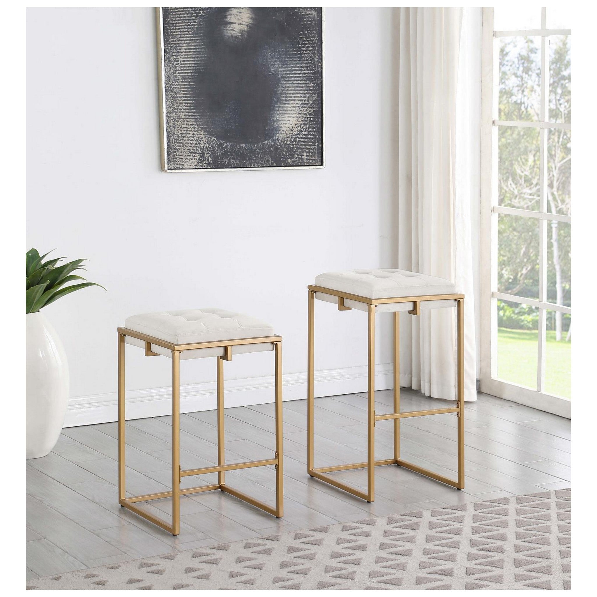 Nadia Square Padded Seat Counter Height Stool (Set of 2) Beige and Gold 183645