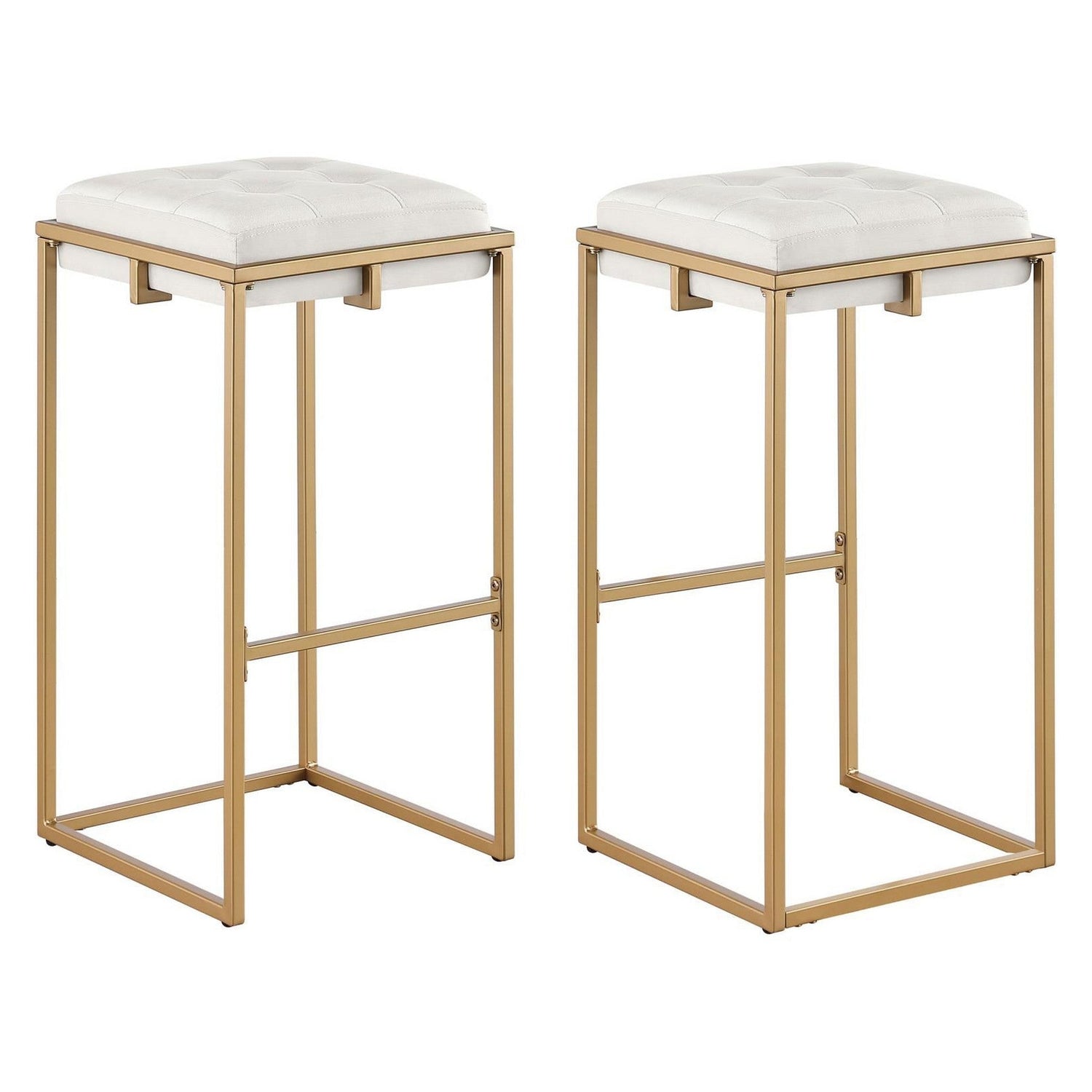 Nadia Square Padded Seat Bar Stool (Set of 2) Beige and Gold 183646