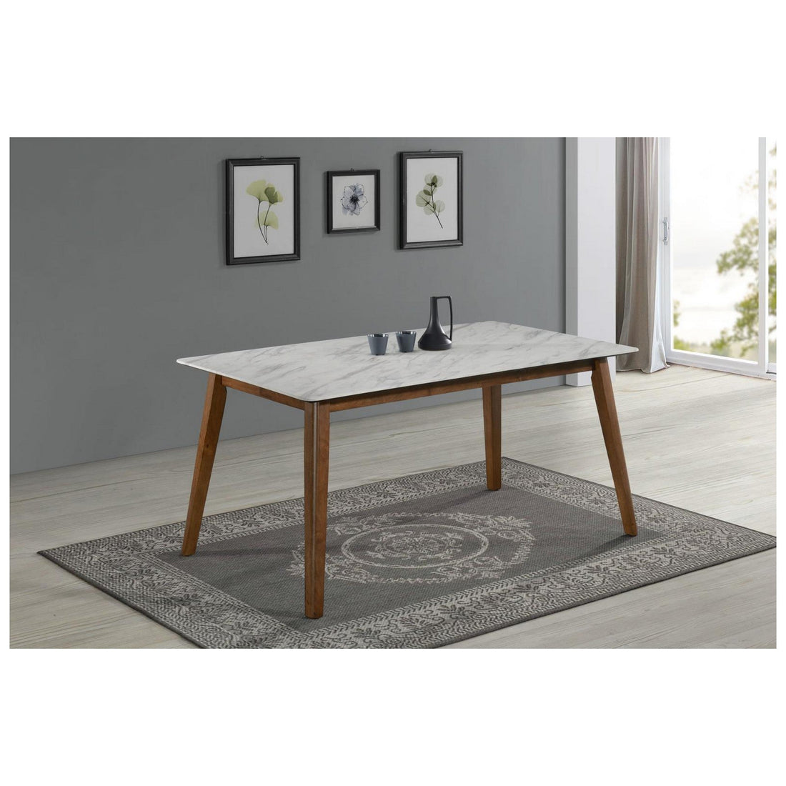 Everett Faux Marble Top Dining Table Natural Walnut and White 192761