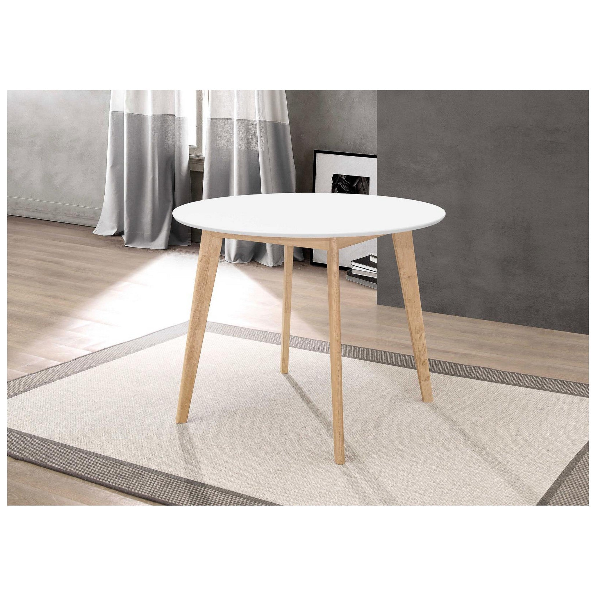 Breckenridge Round Dining Table Matte White and Natural Oak 192790