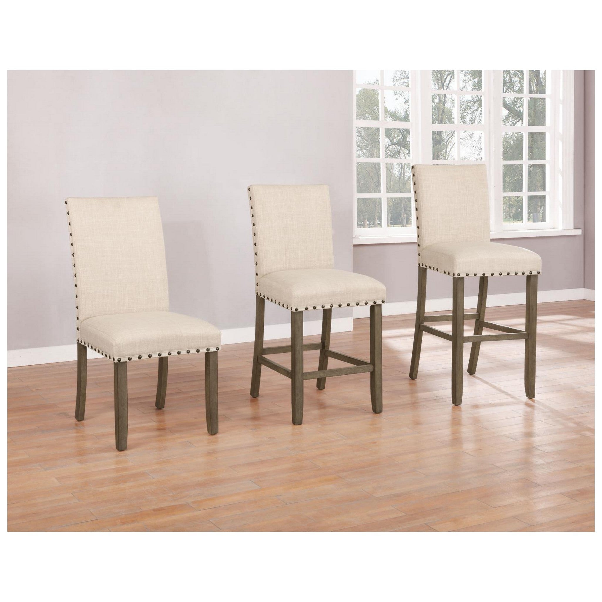 Ralland Upholstered Bar Stools with Nailhead Trim Beige (Set of 2) 193139