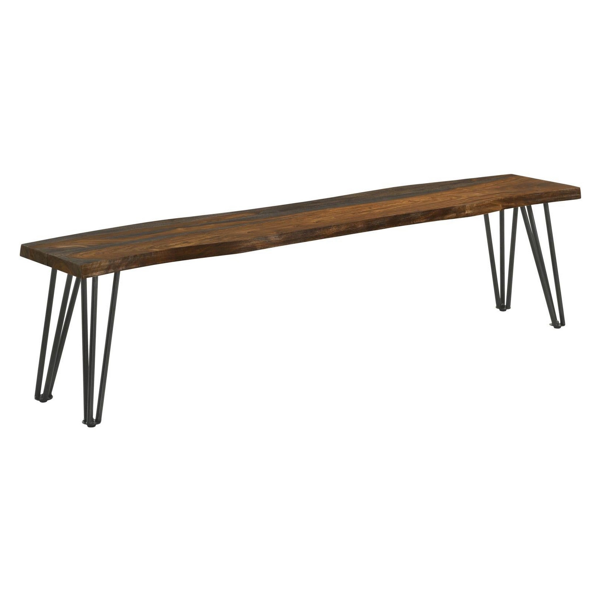 Neve Live-edge Dining Bench with Hairpin Legs Sheesham Grey and Gunmetal 193863