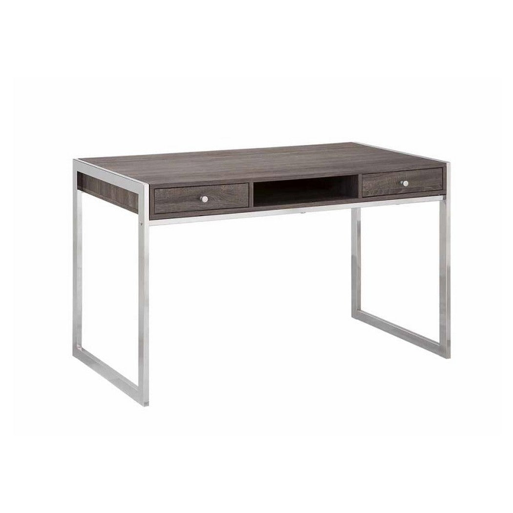 Coaster Wallice 2-Drawer Writing Desk Weathered Grey And Chrome