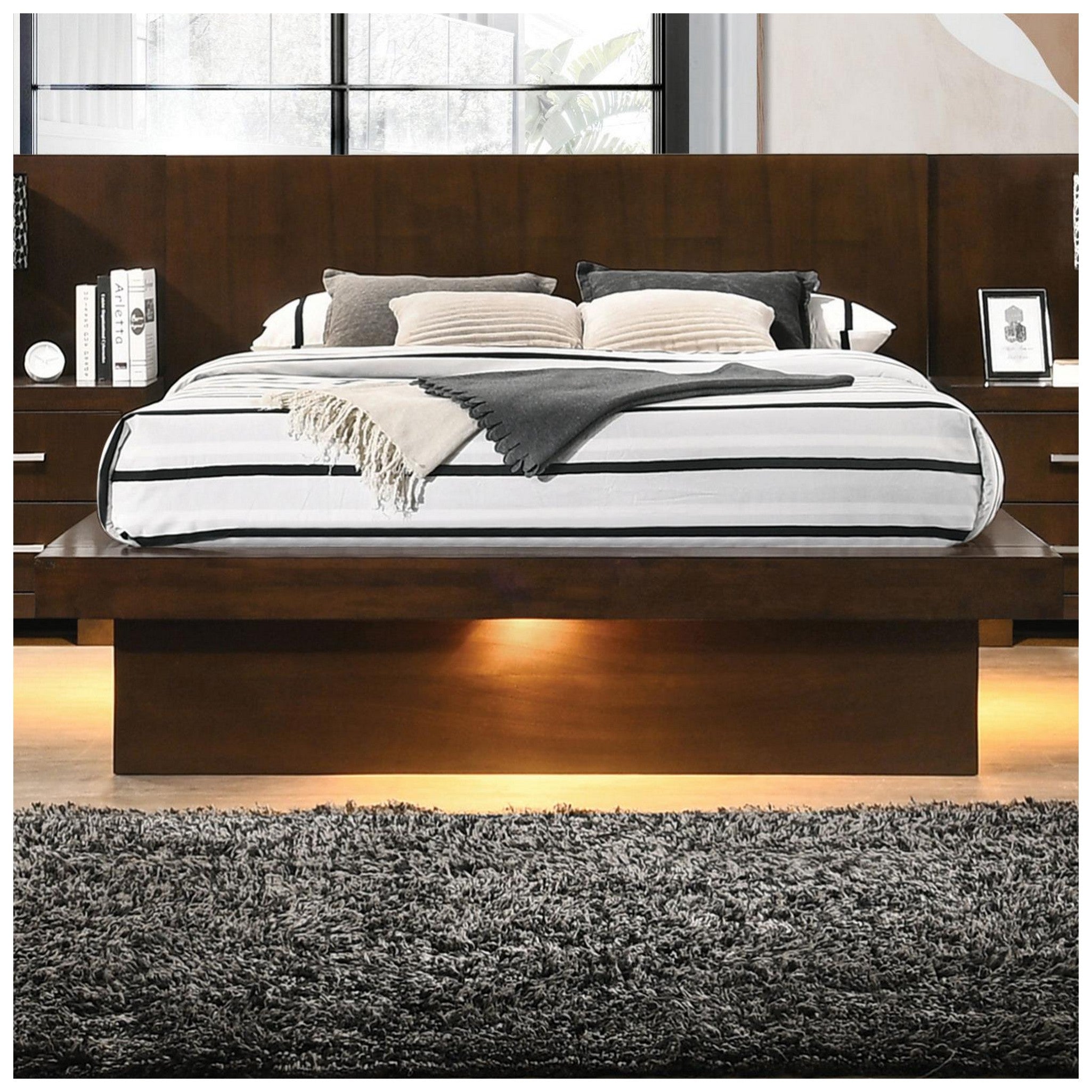 Jessica Eastern King Platform Bed with Rail Seating Cappuccino 200711KE