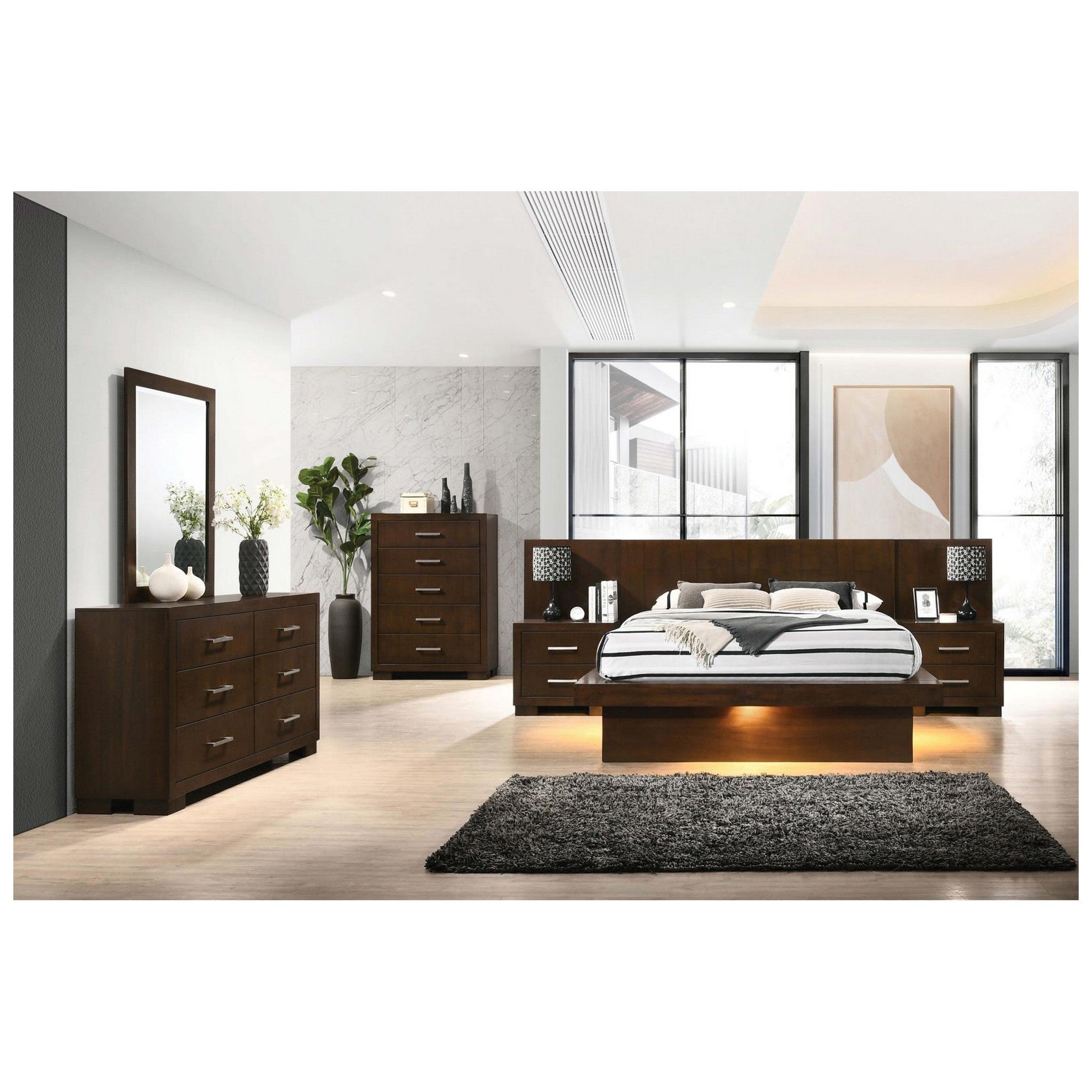 Jessica Eastern King Platform Bed with Rail Seating Cappuccino 200711KE