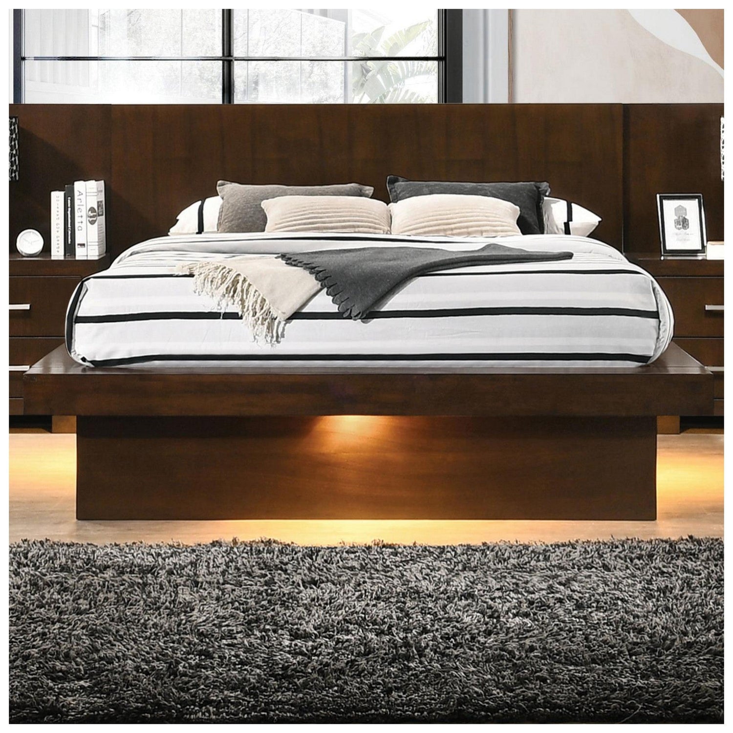 Jessica California King Platform Bed with Rail Seating Cappuccino 200711KW