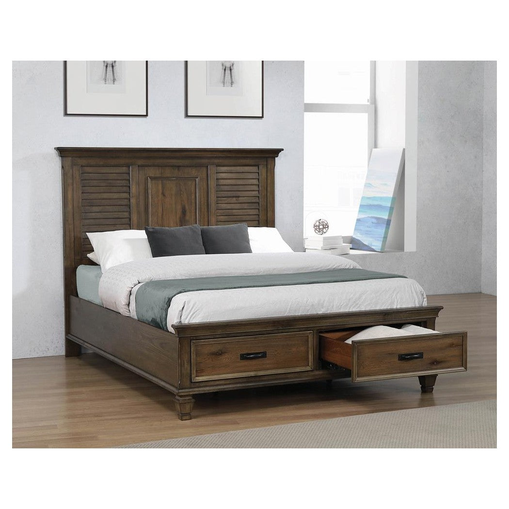 Franco Queen Storage Bed Burnished Oak 200970Q