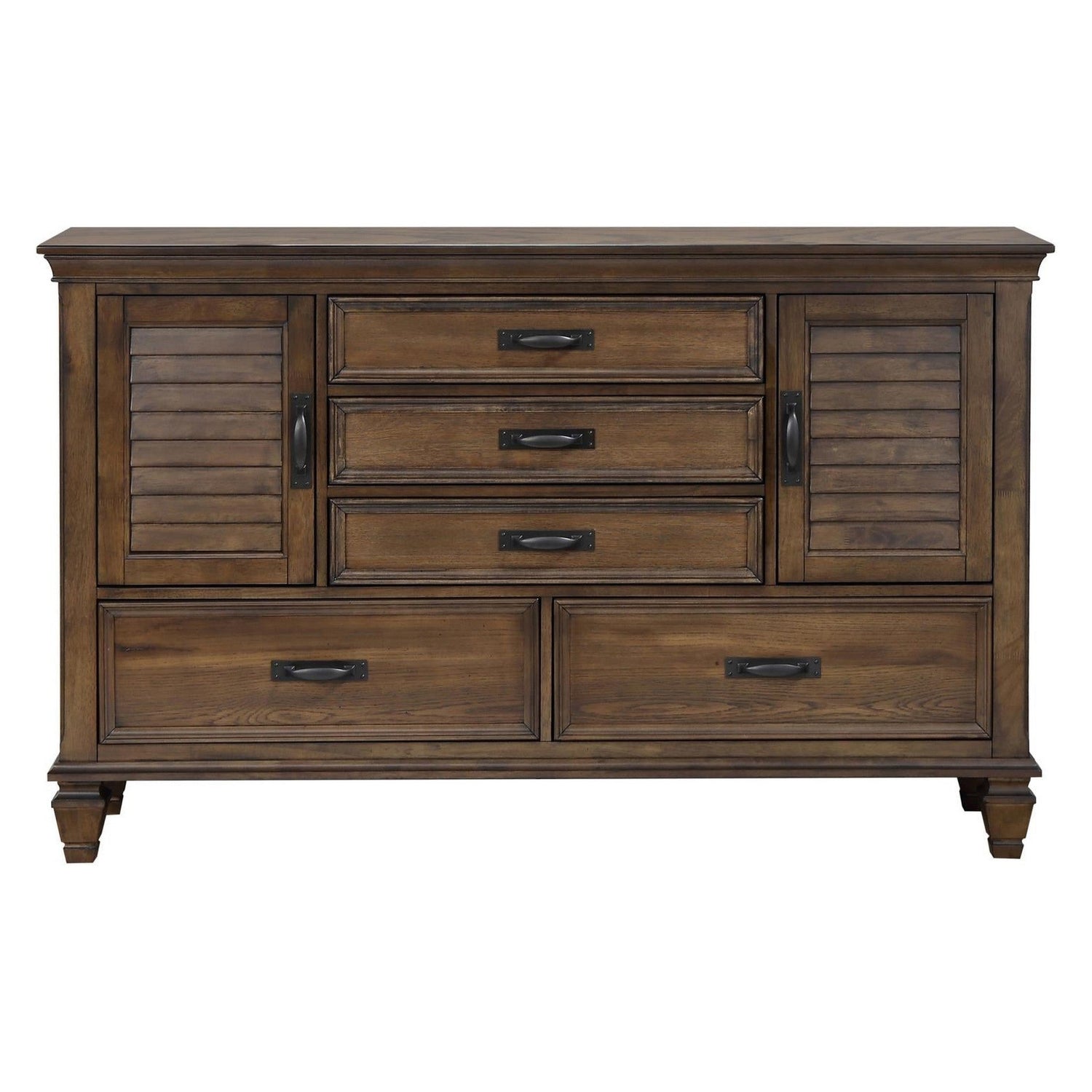 Franco 5-drawer Dresser with 2 Louvered Doors Burnished Oak 200973